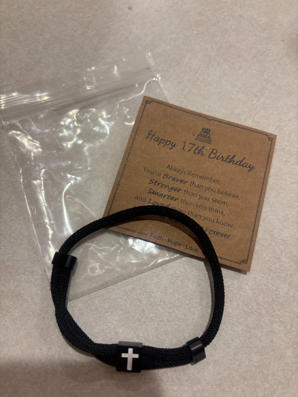 Black Cross Cord Bracelet Brand New Gift Card 17th Birthday Gift